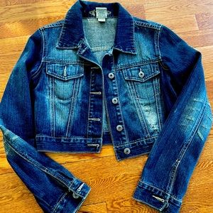 Very cropped denim with rip details jacket.